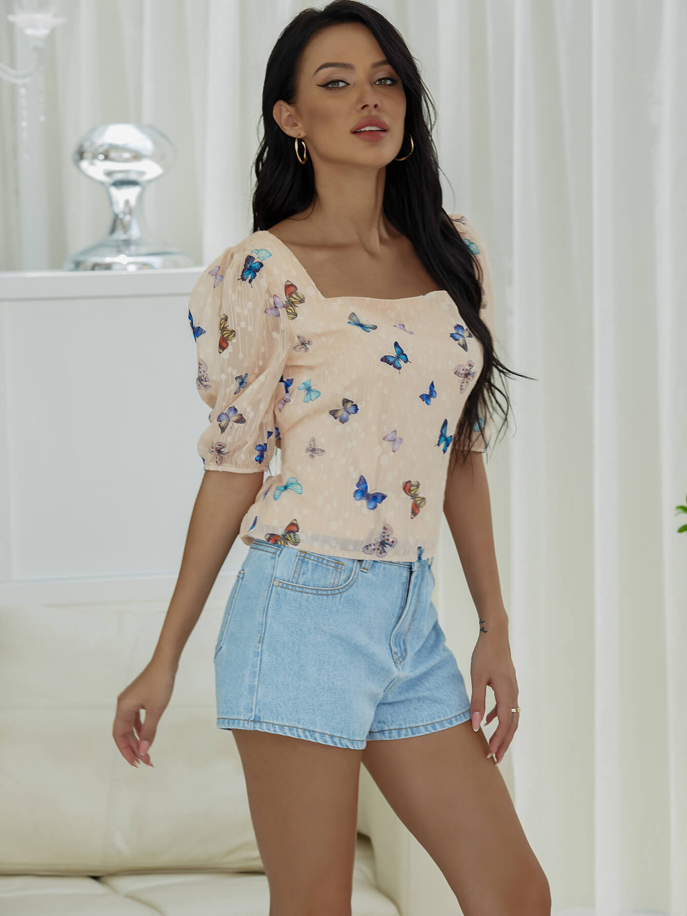 Butterfly Print Top | Square Neck Top | Classy Fashion Chic