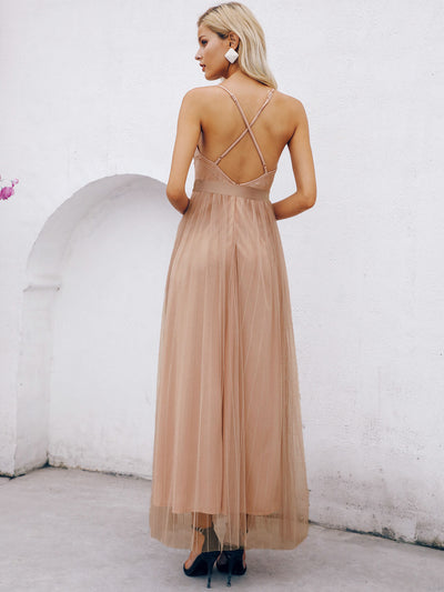 Long Tulle Dress | Plunge Neckline Dress | Classy Fashion Chic