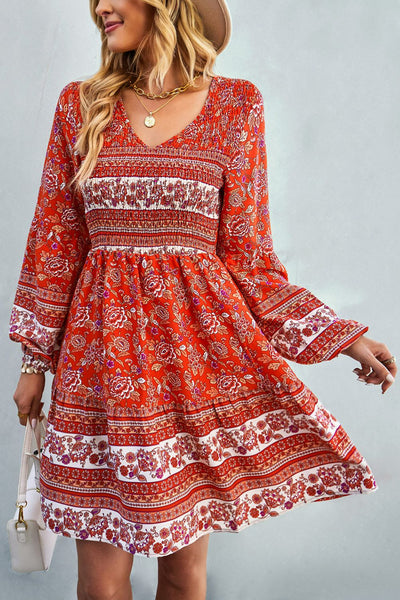 Long Sleeve Boho Dress | V Neck Boho Dress | Classy Fashion Chic