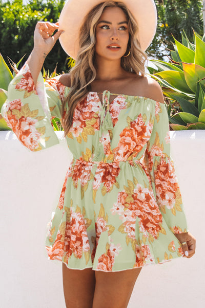 Floral Off-Shoulder Flare Sleeve Romper - Classy Fashion Chic