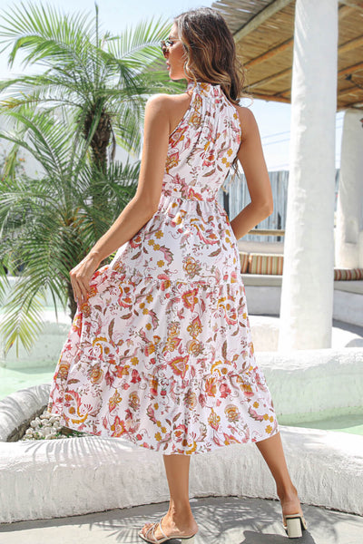 Floral Tiered Belted Grecian Midi Dress - Classy Fashion Chic