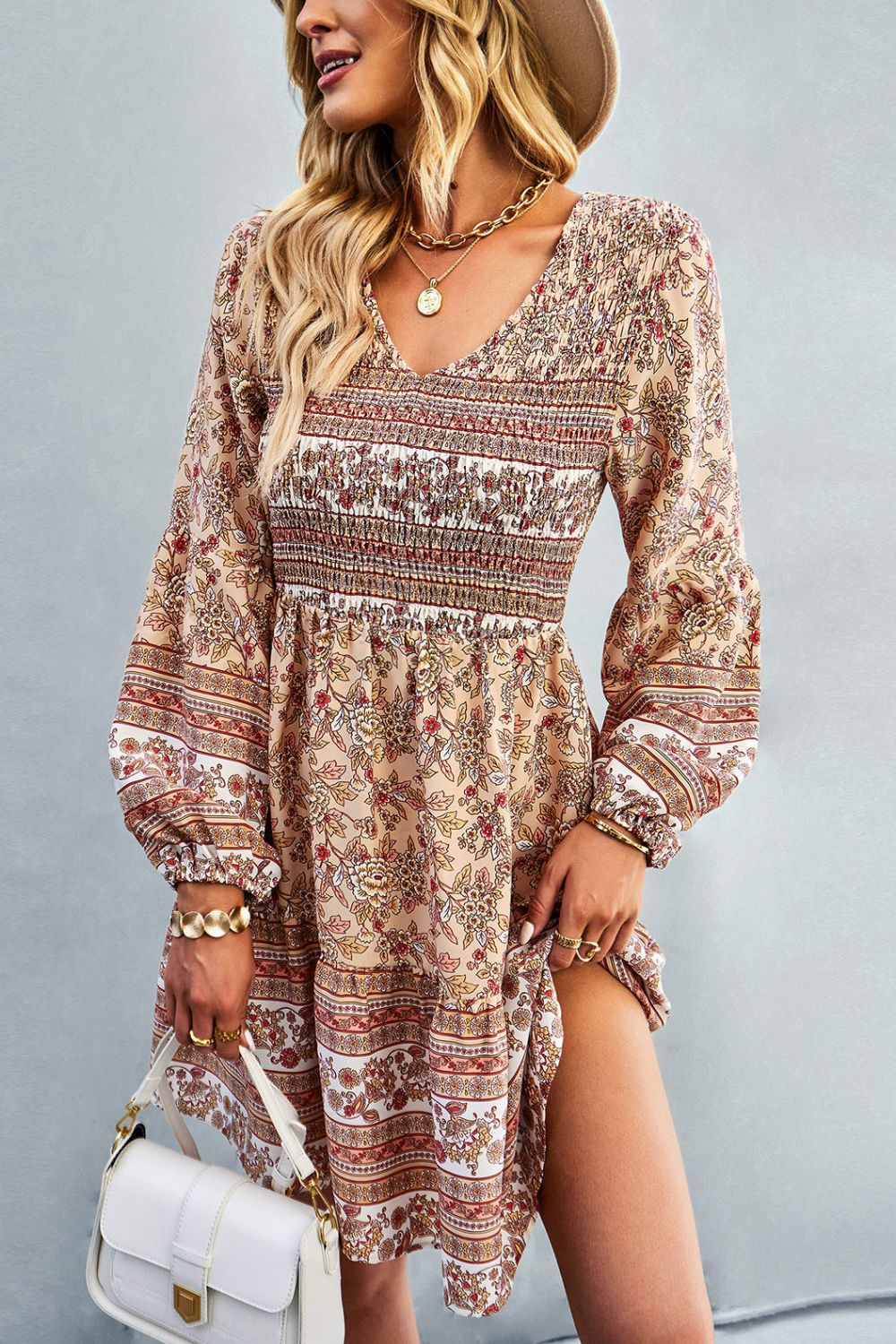 Long Sleeve Boho Dress | V Neck Boho Dress | Classy Fashion Chic