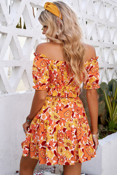 Floral Off-Shoulder Cropped Top and Mini Skirt Set - Classy Fashion Chic