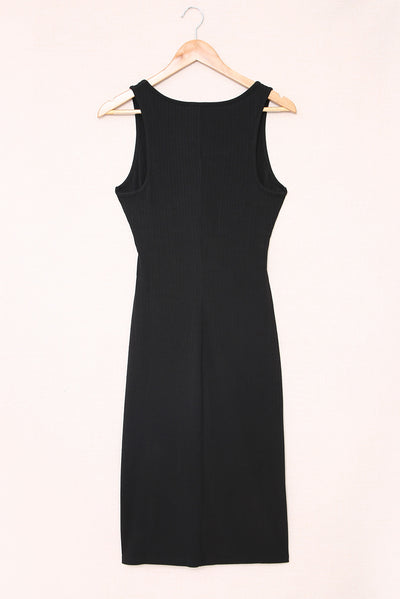 Crisscross Cutout Scoop Neck Slit Midi Dress - Classy Fashion Chic