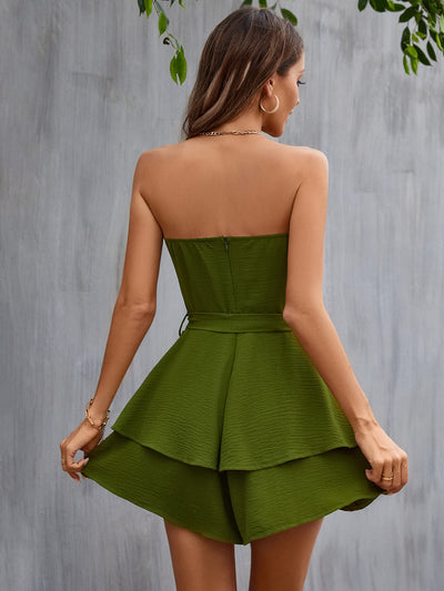 Strapless Belted Layered Romper - Classy Fashion Chic