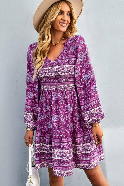 Long Sleeve Boho Dress | V Neck Boho Dress | Classy Fashion Chic