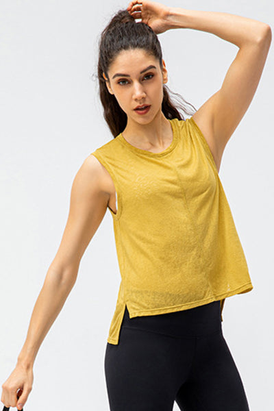 Side Slit High-Low Sleeveless Athletic Top - Classy Fashion Chic
