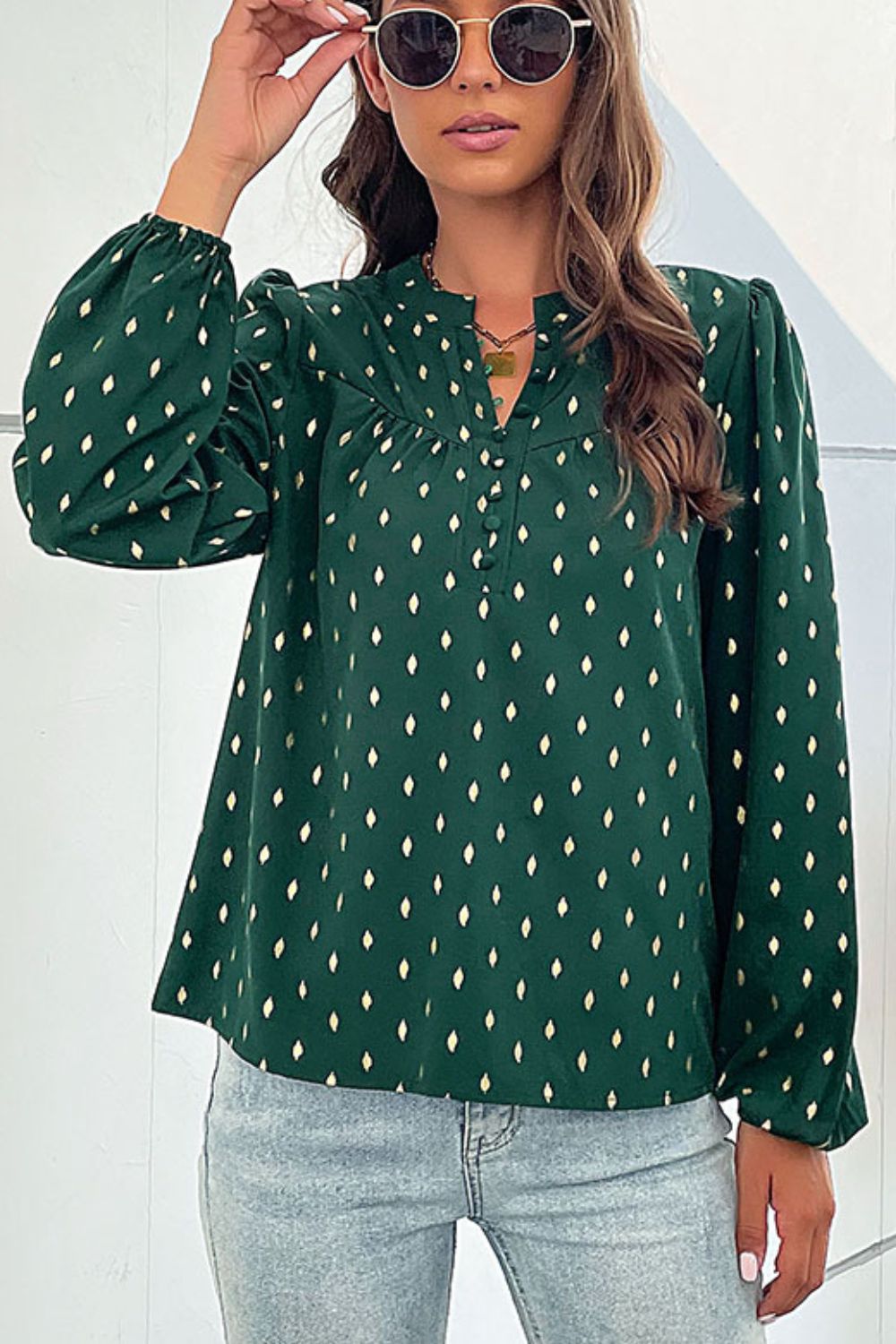 Printed Buttoned Puff Sleeve Blouse