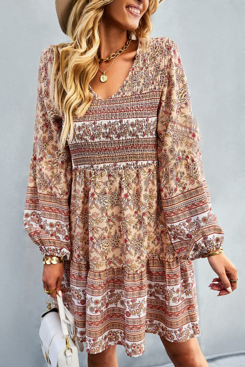 Long Sleeve Boho Dress | V Neck Boho Dress | Classy Fashion Chic