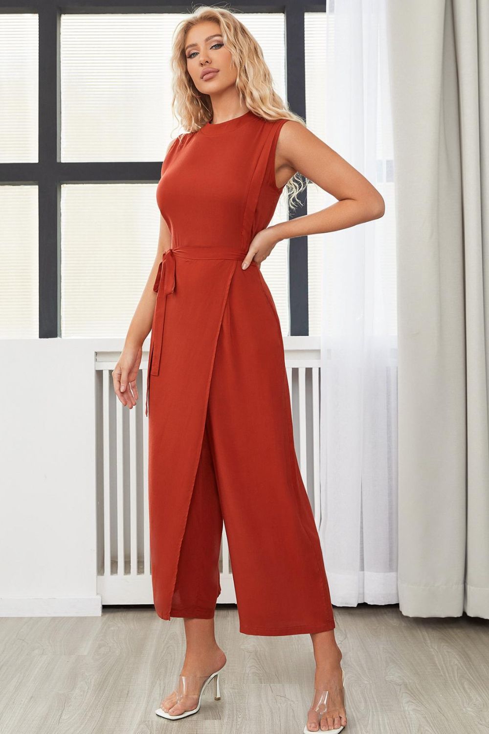 Mock Neck Jumpsuit | Belted Sleeveless Jumpsuit | Classy Fashion Chic