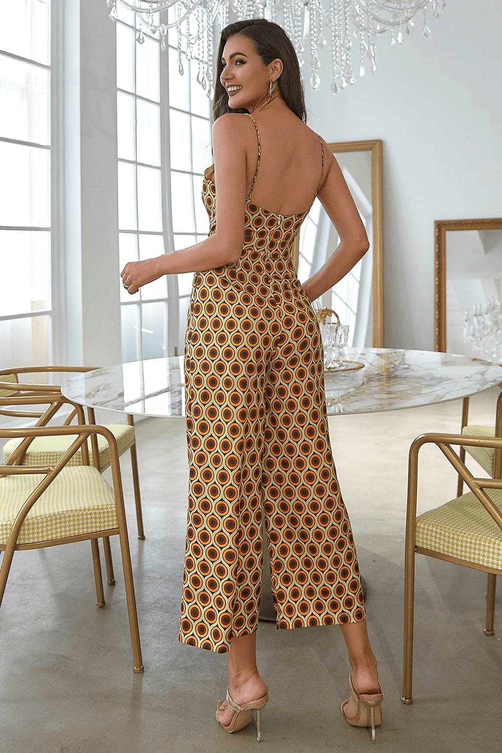 Printed Spaghetti Strap Cropped Jumpsuit - Classy Fashion Chic