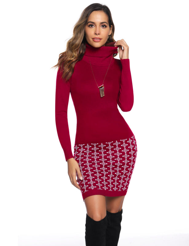Casual/  Comfortable And Warm Hem Patchwork Sweater Dress